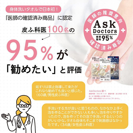 ボディタオル キクロン あわざわり てよりもやさしい パールホワイト MC