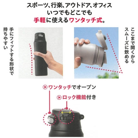 水筒 ステンレスボトル ロック付ワンタッチボトル 500ml グレー