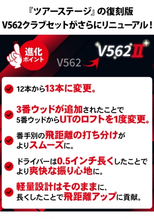 初心者＆リスタートに最適！ブリヂストン ゴルフ ツアーステージ V562II クラブセット 13本組(1W,3W,5W,4U,5U,6-P,PS,S,PT) CBTV26 カート キャディバッグ付き R/ブラック×レッド(BR)