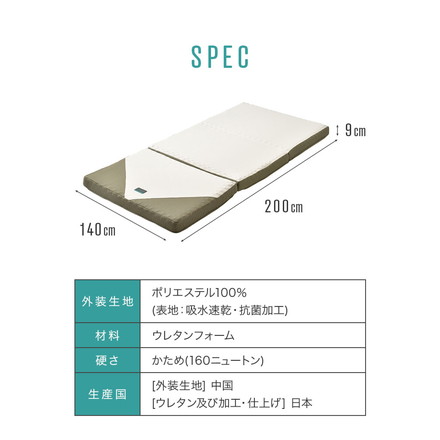 西川 三つ折り マットレス SUYARA 敷布団 ダブル 140×200cm 厚み9cm 160ニュートン 体圧分散