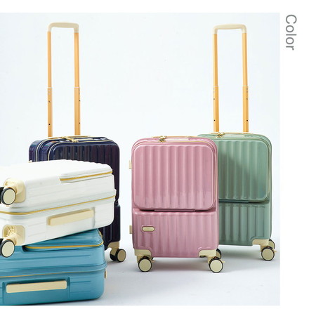 スーツケース フロントオープン 機内持ち込み s usb 充電 ストッパー キャリーケース 軽量 TSAロック 2泊3日 チェリーピンク