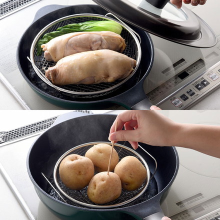 日本製 燕三条 蒸しザルセット 2段 お皿のざる&専用スタンドセット 19cm 22cm 食洗機対応 ステンレス製 蒸しカゴ 蒸しかご 蒸し皿 蒸し器 せいろ 蒸篭 スチーマー ザル ざる フライパン用 逸品物創