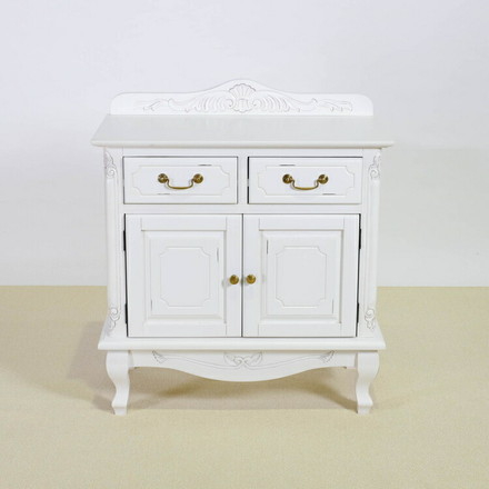 キャビネット 幅75cm マホガ二ー材 完成品 ホワイト 高級感 エレガント ホワイト ミニチェスト ローチェスト