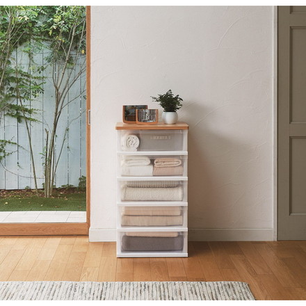 天馬 木製天板ストッカー組立式5段 550 メープル 衣類収納 収納ケース チェスト クローゼット収納 押し入れ収納