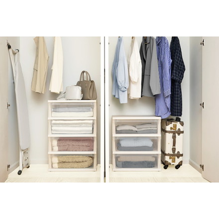 天馬 ストッカーワイド組立式 4段 ホワイト 衣類収納 収納ケース チェスト クローゼット収納 押し入れ収納