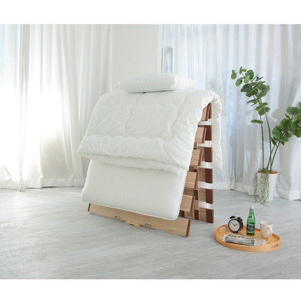 天然木 桐製 2つ折りすのこベッド ダブル 幅140 布団も干せる 軽量 折りたたみベッド 薄型 すのこベッド