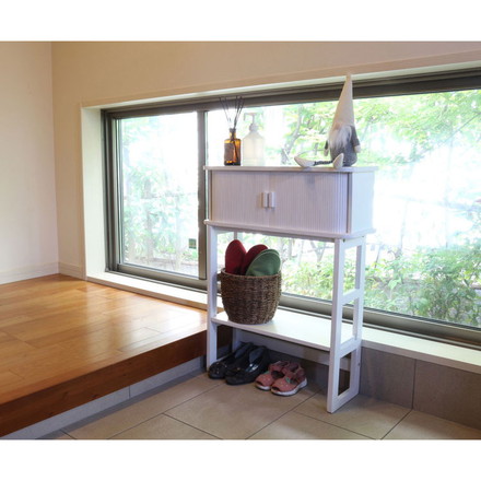 天然木ジャバラ扉のコンソールテーブル ホワイト 天然木 コンソールテーブル 玄関 廊下