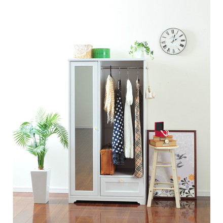 キャビネット 収納棚 ハンガーパイプ付き 幅80cm ハンガーラック 引き出し 衣類収納