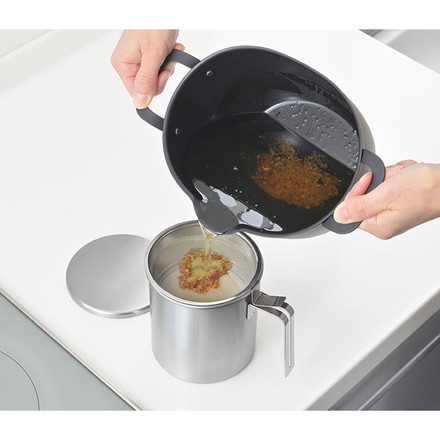 日本製 燕三条 ステンレス オイルポット 活性炭フィルター 1個付き 1100ml AN0225 薄型 活性炭カートリッジ 薄型活性炭 油こし器 Yoshikawa and ヨシカワ アンド