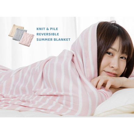 やわらかコットンニット ブランケット リバーシブル シングル 140×190cm 天笠ニット調 シンカーパイル アイボリー/ネイビー