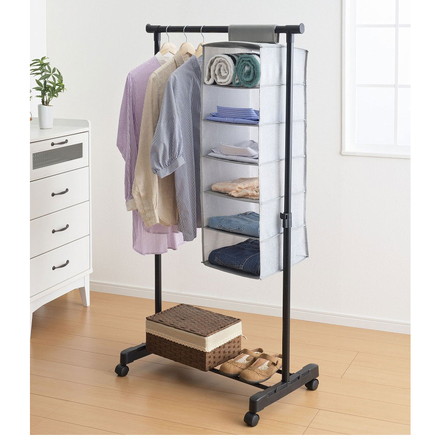 シンプルハンガーラック 吊下げラック付 キャスター付き 吊り下げラック付き 洋服掛け 室内 物置 収納 整理棚