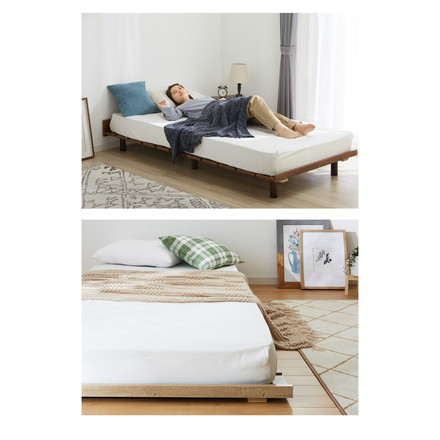 【セット販売】 フロアベッド すのこベッド ボンネルコイルマットレス付き シングル 高さ調整 フロアーベッド ブラウン×ブラック