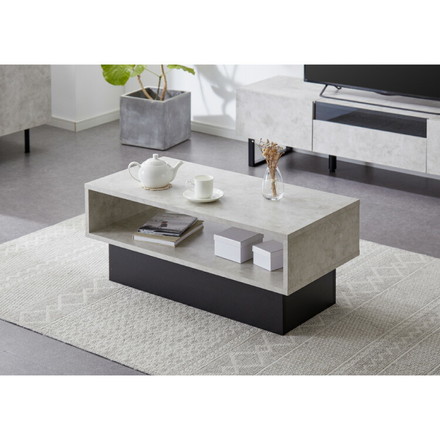 センターテーブル ストーン調 ボックス型センターテーブル 90×45 テーブル ローテーブル 幅90 セラミック調 グレー リビングテーブル 収納 棚付き ストーングレー