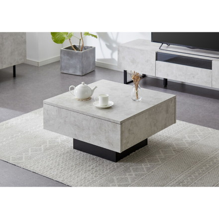 引き出し付き センターテーブル ストーン調 正方形センターテーブル 69×69 テーブル ストーングレー