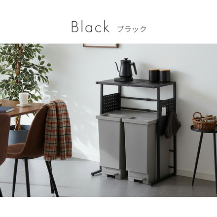 ゴミ箱上ラック 伸縮タイプ 幅38.5cm~幅62cm 45Lゴミ箱×2個用 キッチンスペースラック 1段 キッチンラック スチールラック ホワイト