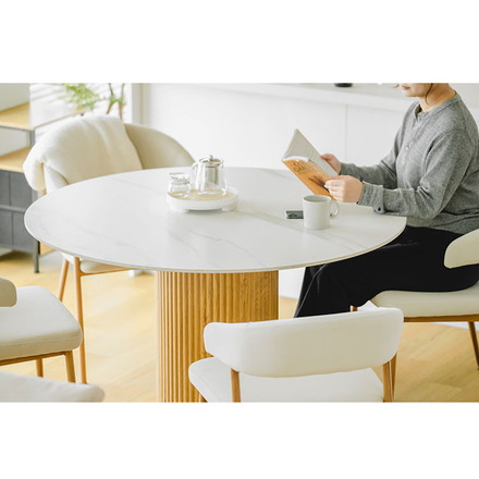 ダイニングテーブル 円形 120cm セラミック天板 北欧 白 ホワイト ナチュラル