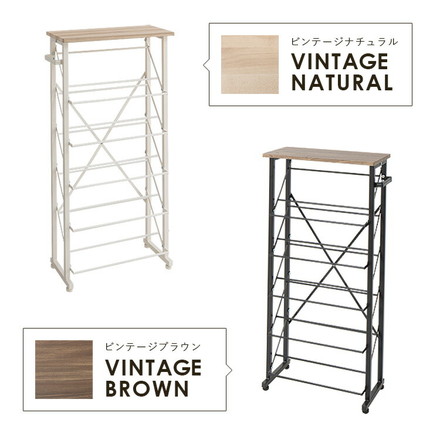 魅せるシューズラック 幅50cm 5段 スリム 省スペース 奥行25cm 最大10足 通気性 オープンラック 傘立て 玄関収納 ヴィンテージブラウン