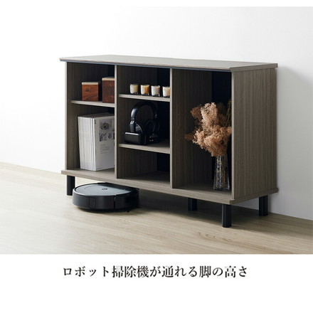 シェルフ 本棚 グレー×黒 111cm 北欧 木製 脚付き 木目調 TV台 サイドボード 扉付き グレージュ