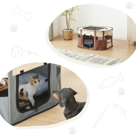 ペットサークル 折りたたみ S M L XL 小型犬 中型犬 猫 収納 飛び出し防止屋根付き 室内 屋外 持ち運び コンパクト グレー S