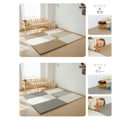 プレイマット ベビー 折りたたみ 200×250 厚さ3cm 防音 撥水 滑り止め 防水 床暖房対応 2畳 ホワイト