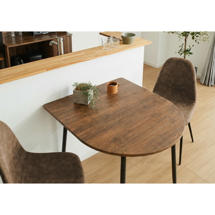 ダイニングテーブル 半円 80×90cm 壁付け カフェテーブル 2人用 二人用 80cm 円形 丸 テーブル 木目調 カフェ風 ダイニング 省スペース コンパクト おしゃれ ブラウン
