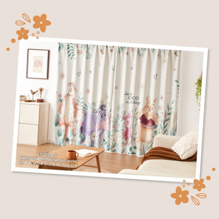 プーさん絵羽レースカーテン 2枚組 100×198cm UVカット 洗える 洗濯 プライバシー 目隠し フック付き