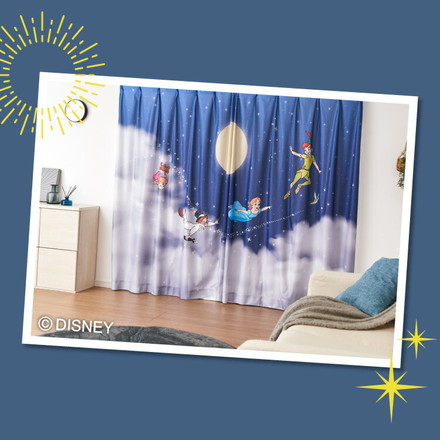 ピーターパン絵羽レースカーテン 2枚組 100×198cm UVカット 洗える 洗濯 プライバシー 目隠し フック付き