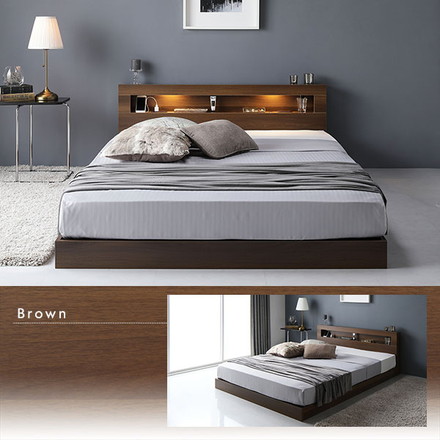 ベッド シングル ベッドフレームのみ ストーングレー 低床 すのこ 照明付 宮付 棚付 コンセント付 ローベッド