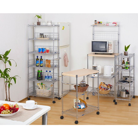 Luminous(ルミナス) ワゴンラック 木棚付きワゴン スチールラック スチール棚 キッチンワゴン メタルシェルフ