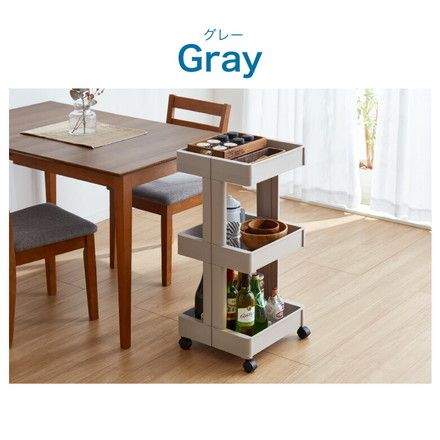 キッチンワゴン キャスター付き 3段 スマート ワゴン Fit W350 2色 組立式 隙間収納 日本製 すき間 収納ストッカー キッチン 食品 ストック 食料ストック 不動技研 グレー