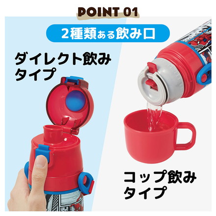 スパイダーマン25 水筒 キッズ 直飲み ワンタッチ ステンレス 保冷 キャラクター 2WAY スパイダーマン25 スケーター Skater SKDC4 キャラクター 可愛い かわいい