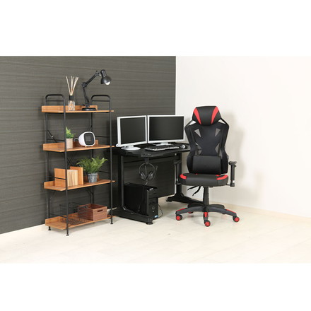 メッシュゲーミングチェア レイズ レッド 昇降式 回転式 リクライニング 椅子 イス アームレスト かっこいい