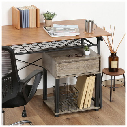 サイドテーブル 幅45cm 木目調 引き出し コンパクト 北欧 オープン収納 カフェテーブル アンティーク調