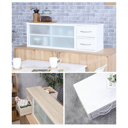 カウンター上収納 幅90cm 調味料ラック 引き出し カトラリーボックス 収納ラック スパイスラック 木目調 キッチン オークホワイト