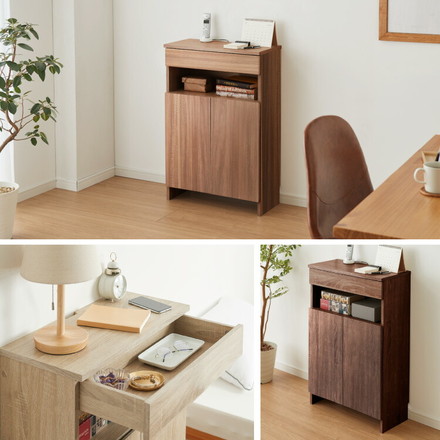 ルーター収納ボックス 電話台 Wi-Fi ラック 幅60 ケーブルボックス FAX台 木製 ブラウン