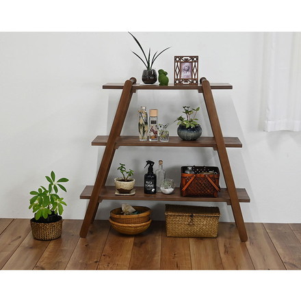 オープンラック3段 幅89.5cm 奥行27cm 高さ83.5cm 簡単組立て 工具不要 天然木 ウォールナット