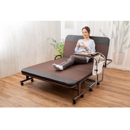 昇降式サイドテーブル 雑誌が入るポケット付き マガジンラック 高さ調節 キャスター付き ベッドサイド