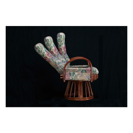 天然籐リクライニングハイバック回転座椅子 ロータイプ 座椅子 回転 肘掛け付き