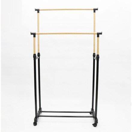 ハンガーラック 2段 伸縮 高さ95/162 木目調 大容量 省スペース ダブル 高さ調整 ラック コートハンガー