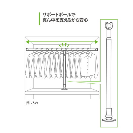 つっぱりサポートポール 大LL 170~300cm 支柱 中間サポート 突っ張り棒 アルミ製 丈夫 賃貸 物干し つっぱり式 のれん 棒 テンション 伸縮 マンション ポール オフホワイト[I7914]