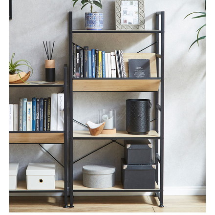 シェルフ 4段 幅60cm 収納ラック ブラックアイアン 古木風 本棚 書棚 収納棚 書斎 リビング