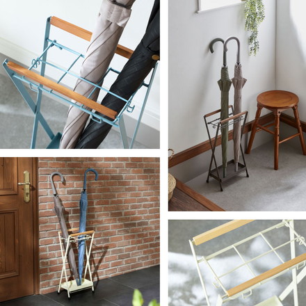 傘立て 折りたたみ コンパクト スリム ヴィンテージ風受け皿取り外し ZK-501 玄関収納 折り畳み アンブレラホルダー ブラウン