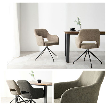 ヴィンテージ調 回転 ダイニングチェア 肘付き 選べる2タイプ ファブリック レザー調 イス 椅子 チェア 回転式 回転ダイニングチェア ファブリックダークグレー