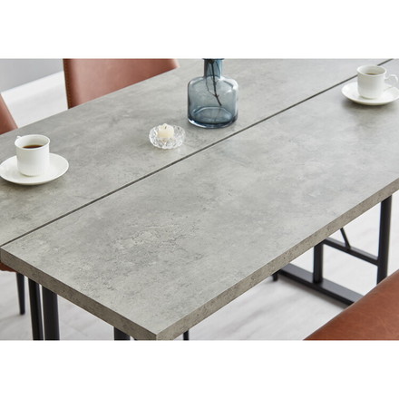 ダイニングテーブル 138×80cm 棚付き T字脚 省スペース コンクリート調 木目調 ダークブラウン