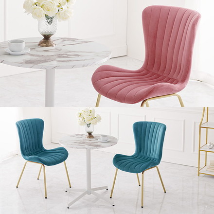 カフェテーブル&チェア2脚 3点セット シェル型チェア ベロア調 直径65cm 円形 テーブル 白 ホワイト 大理石調 ダークブルー