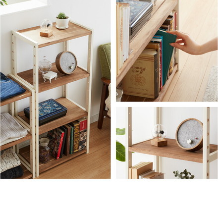 ラック オープンラック 3段 幅75cm 天然木 シェルフ 本棚 収納 ディスプレイ フリーラック カントリー調 ライトブラウン