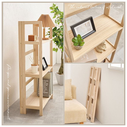 完成品 折りたたみオープンラック 3段 幅50cm 棚 ラック シェルフ 本棚 折りたたみ 折り畳み 収納式