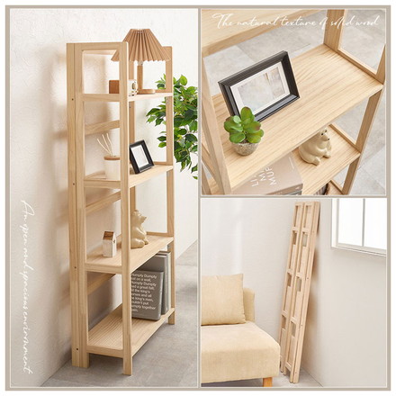 完成品 折りたたみオープンラック 4段 幅50cm 棚 ラック シェルフ 本棚 折りたたみ 折り畳み 収納式