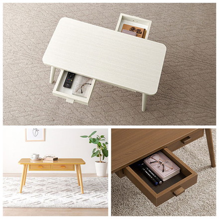 センターテーブル 引き出し付き 収納付き 80×40cm 長方形 ローテーブル 机 ソファテーブル コーヒーテーブル 北欧 シンプル モダン ブラウン