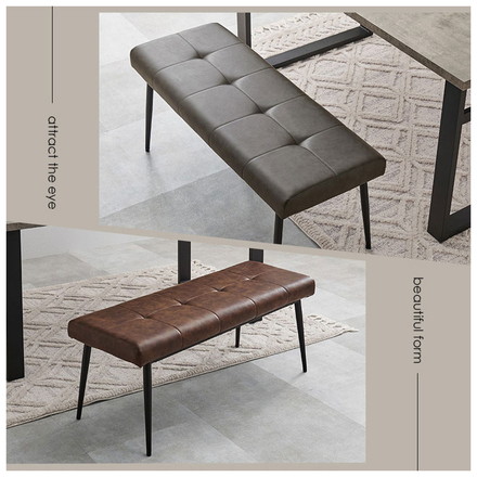 ダイニングベンチ 幅100×奥行き38cm 高さ42cm ヴィンテージ調 ベンチ 椅子 イス チェア スチール脚 レザー調 シンプル 北欧 ダークブラウン